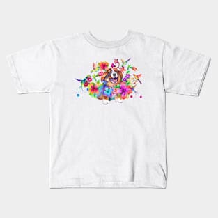 Corgi pup in flowers Kids T-Shirt